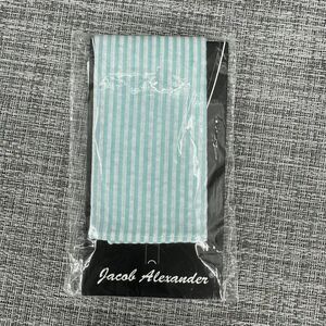 Jacob Alexander Seersucker Pocket Square Hankerchief Turquoise Striped‎
